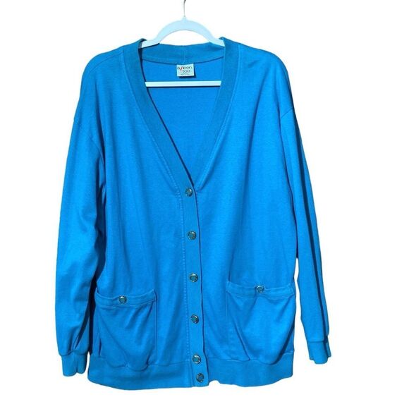 Vintage Aileen Too Blue Button Up V-Neck Sweater Cardigan Women’s Size 16W/36 - Picture 1 of 16